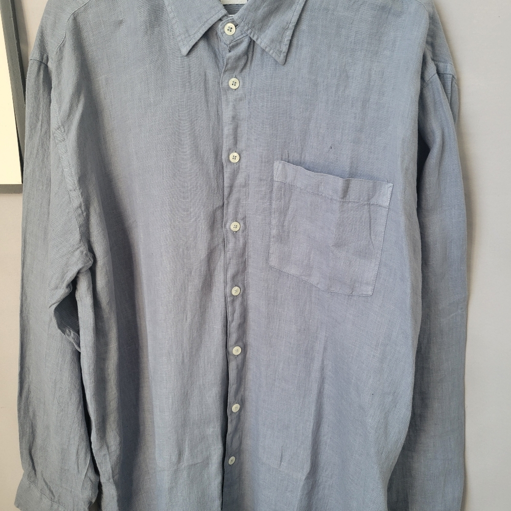 Jacobs & Jacobs Linen Button Front Shirt Blue L - Picture 5 of 12